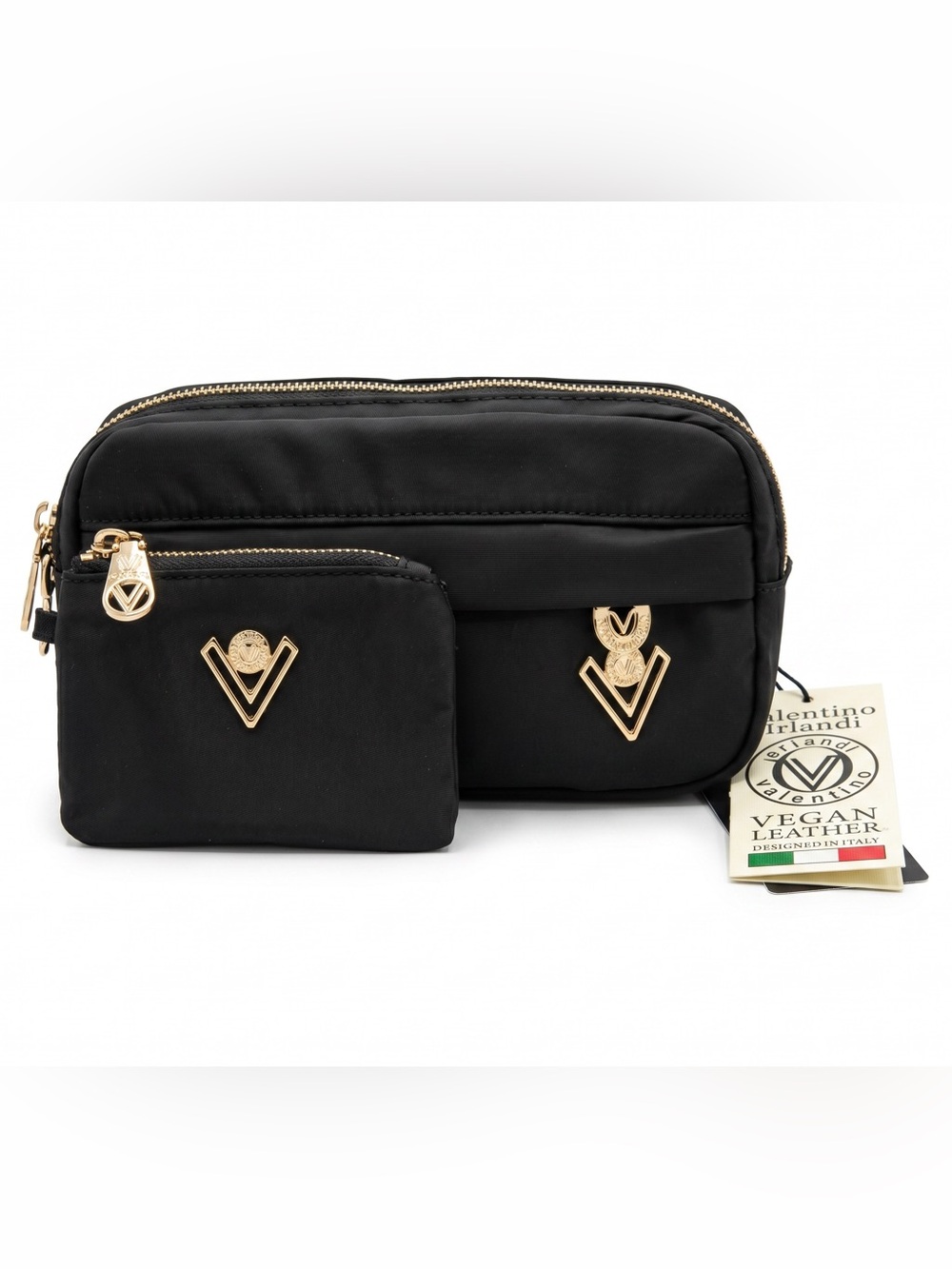 Valentino Orlandi Black Nylon Belt Bag with a Matching Removable Coin Purse NWT